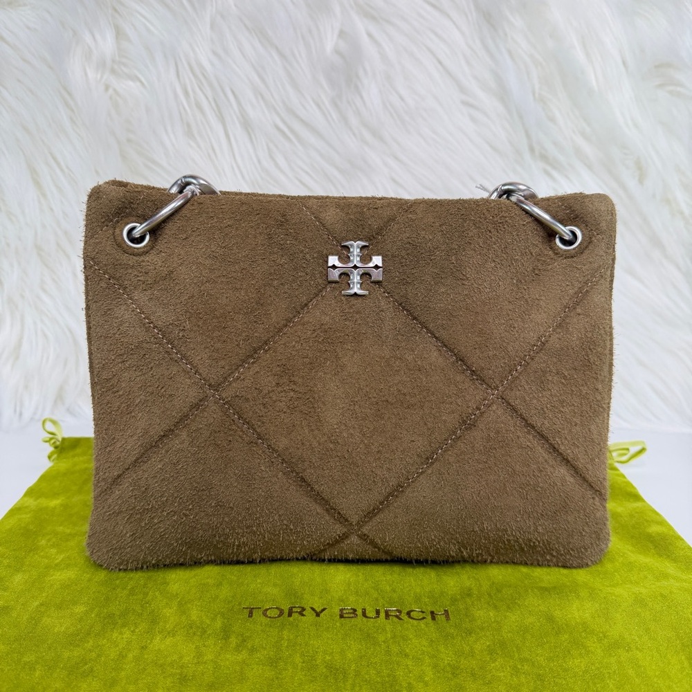 Tory Burch Kira Small Diamond-Quilted Suede Shoulder Bag - Deep Olive